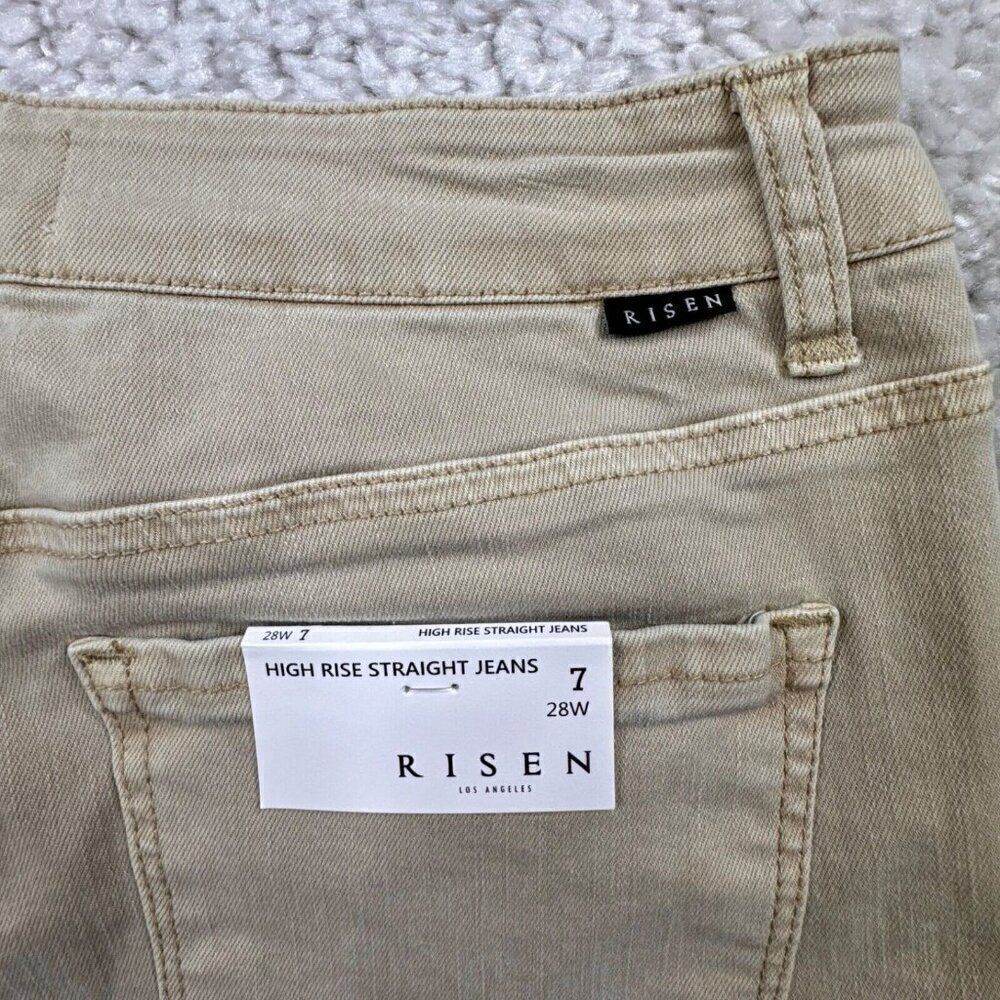 RISEN LOS Angeles Sand High Rise Distressed Straight Leg Jean Raw Hem 7/28 NEW - Picture 10 of 16
